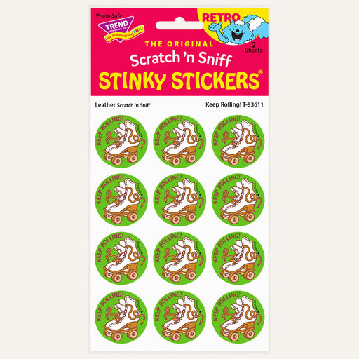 Keep Rolling! Leather Scented Retro Scratch 'n Sniff Stinky Stickers - Perpetual Kid