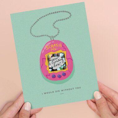 Tamagotchi Scratch-off Valentine's Day Card by Inklings Paperie