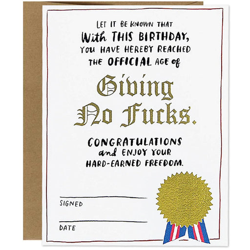 Giving No F*cks Decree Birthday Foil Card