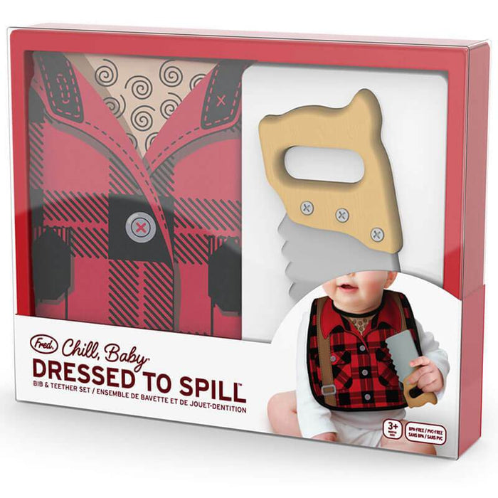 Dressed To Spill Lumberjack Bib + Teether Set - Unique Gift by Fred