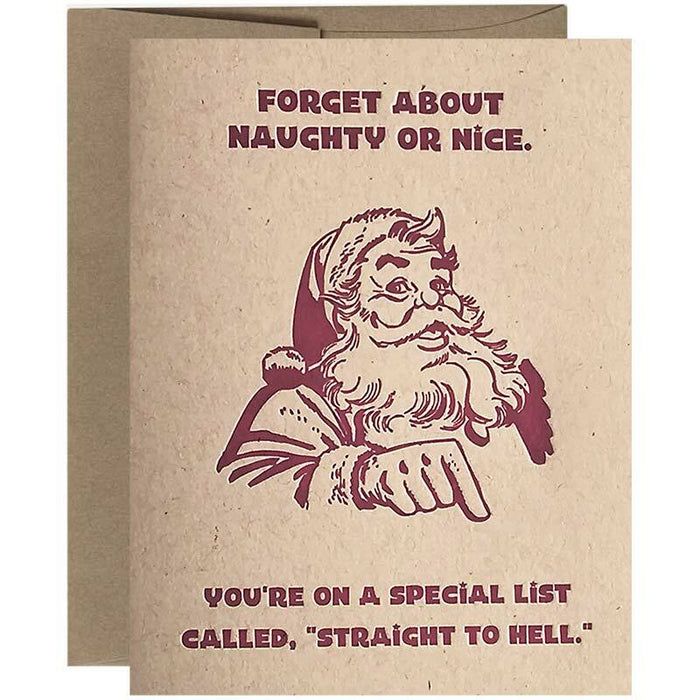 You're On A Special List Called Straight To Hell X-Mas Card - Unique Gift by Guttersnipe Press Letterpress Greetings