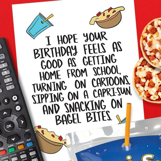 1980's Kid Pizza Bagel Bites Birthday Card - Knotty Cards