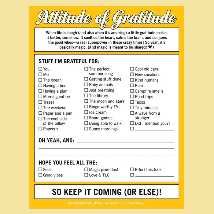 Attitude Of Gratitude Nifty Note Pad by Knock Knock