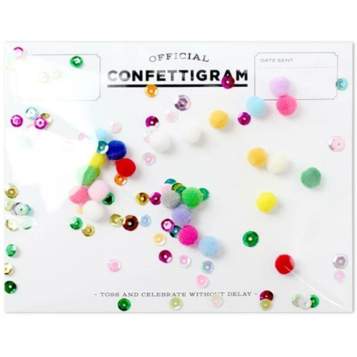 Official Confettigram Pom Poms Greeting Card by Inklings Paperie at Perpetual Kid