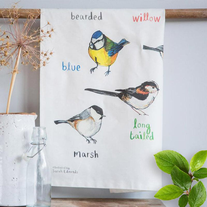 Tit Bird Fowl Language Dish Towel by Sarah Edmonds Illustration at Perpetual Kid