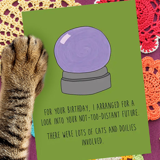 Cats & Doilies in Your Future Birthday Card