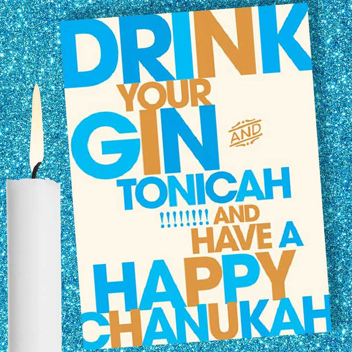 Drink Your Gin +Tonicah! And Have a Happy Chanukah! Card - Offensive + Delightful