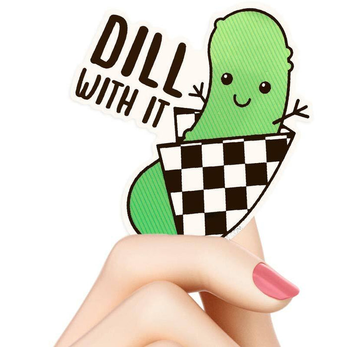 Dill With It Pickle Pun Sticker - Tiny Bee Cards