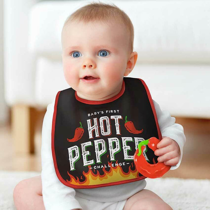 Dressed To Spill Hot Pepper Challenge Bib + Teether Set - Fred & Friends