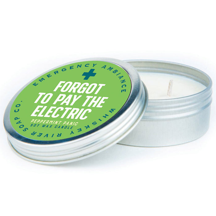 Forgot To Pay The Electric Emergency Ambiance Travel Tin Candle by Whiskey River Soap Co.