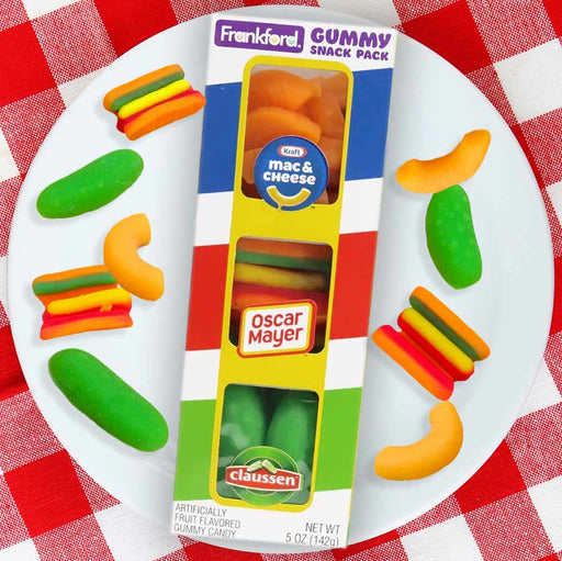 Kraft Gummy Candy Snack Pack - 🧀 Kraft Mac & Cheese Gummies 🌭 Oscar Mayer Gummy Hot Dogs 🥒 Claussen Gummy Pickles