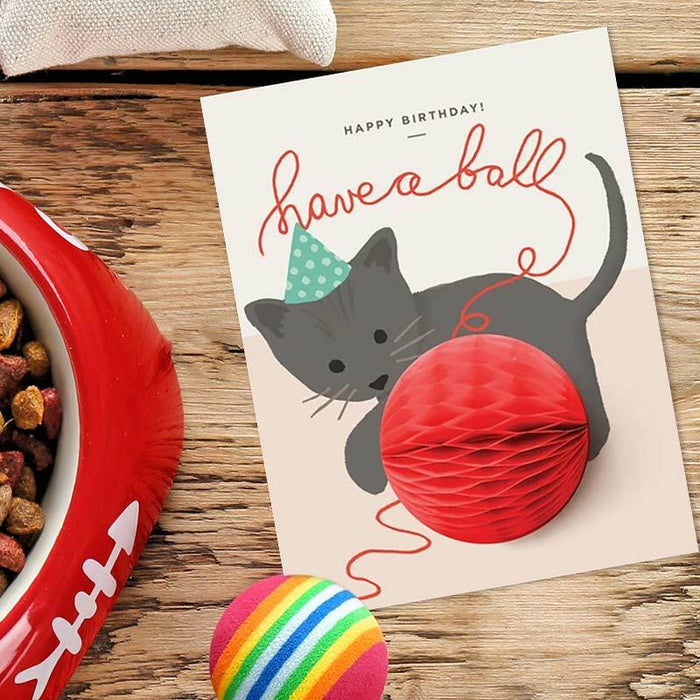 Have A Ball Kitten Pop-up Birthday Card - Inklings Paperie