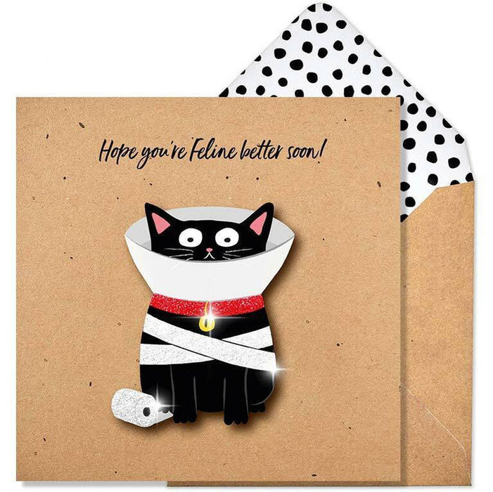Hope You're Feline Better Soon Glitter Greeting Card - Tache