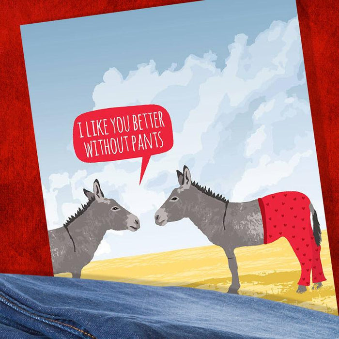 I Like You Better Without Pants Donkey Greeting Card - Funny Greeting Cards - Modern Printed Matter