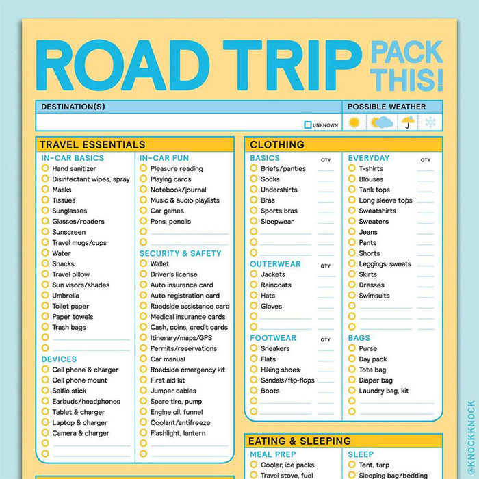 Road Trip Pack This! Note Pad by Knock Knock