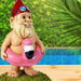 Cheeky Garden Gnome in Pink Flamingo Pool Float - Kwirkworks