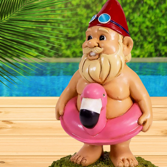 Cheeky Garden Gnome in Pink Flamingo Pool Float