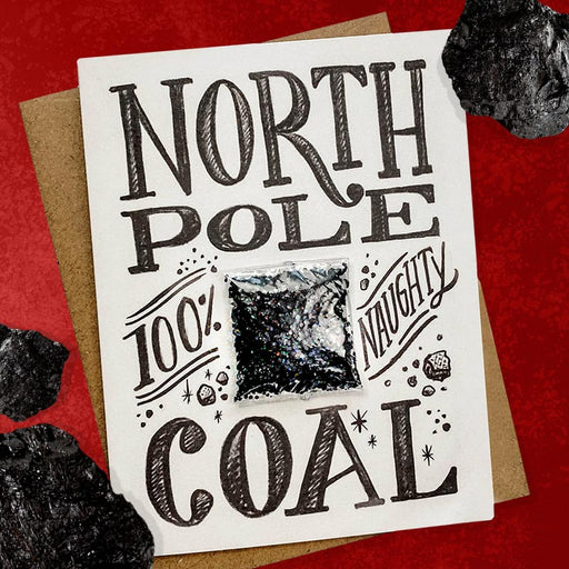 Naughty North Pole Glitter Coal Christmas Card - Inklings Paperie