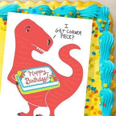 I Get Corner Piece? Dinosaur Birthday Card by Kat French Design