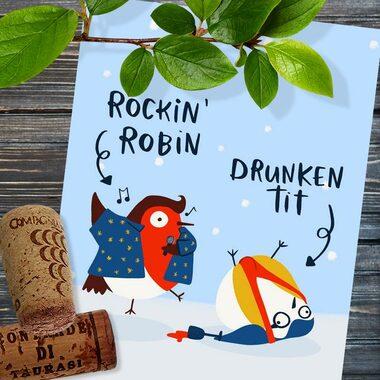 Rockin' Robin + Drunken Tit Bird Card by Lucy Maggie Designs