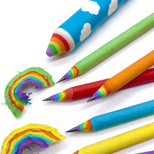 Recycled Rainbow Pencil + Eraser Set - Unique Gifts - Snifty