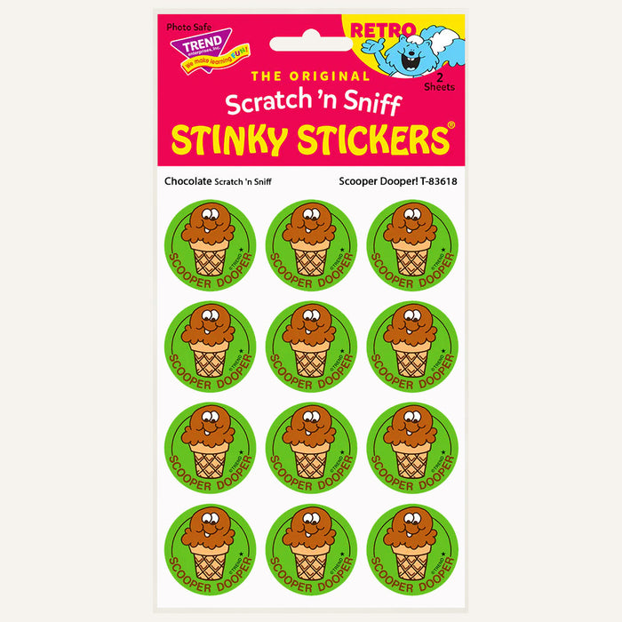 Scooper Dooper Chocolate Scented Retro Scratch 'n Sniff Stinky Stickers - Perpetual Kid
