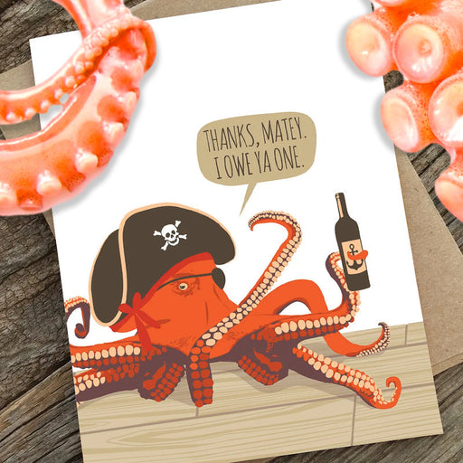 Thanks Matey Kraken Octopus Card - Funny Greeting Cards - modern printed matter