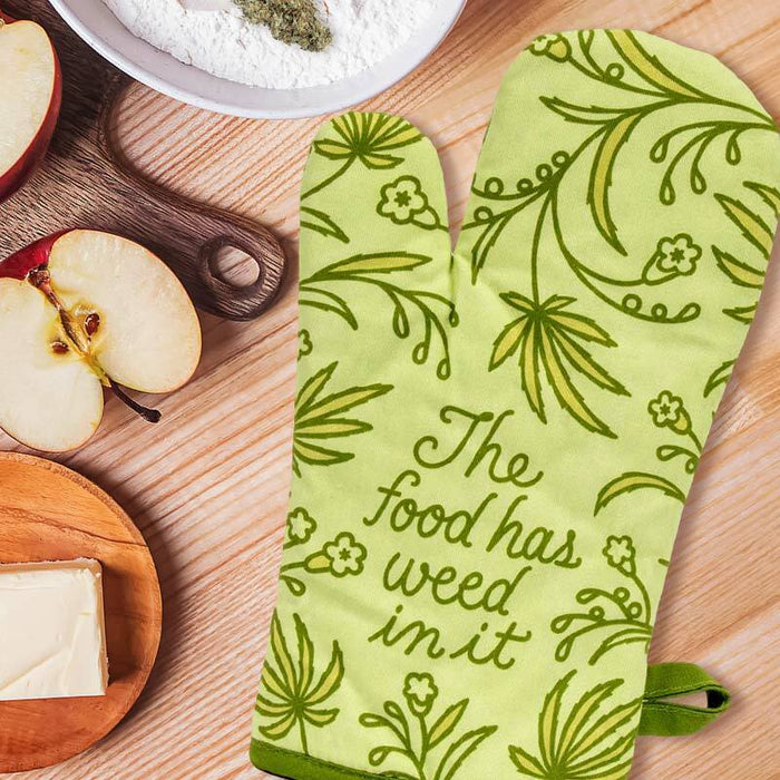 Blue Q Oven Mitt, The Food Has Weed in It, Super-Insulated Quilting,  Natural-Fitting Shape, 100% Cotton, 1 mitt