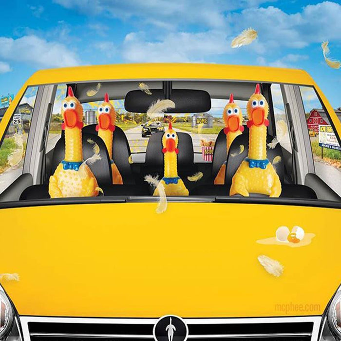 Car Full of Rubber Chickens Auto Sunshade - Unique Gift by Archie McPhee