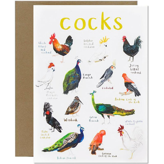 Cocks Dirty Bird Pun Greeting Card - Unique Gift by Sarah Edmonds Illustration