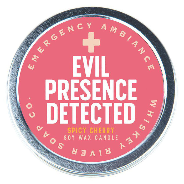 Evil Presence Detected Emergency Ambiance Travel Tin Candle - Unique Gift by Whiskey River Soap Co.