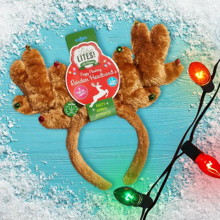 Fuzzy Flashing Reindeer Headband - Unique Gift by Exclusive