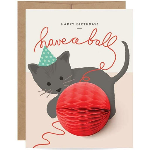 Have A Ball Kitten Pop-up Birthday Card - Unique Gift by Inklings Paperie