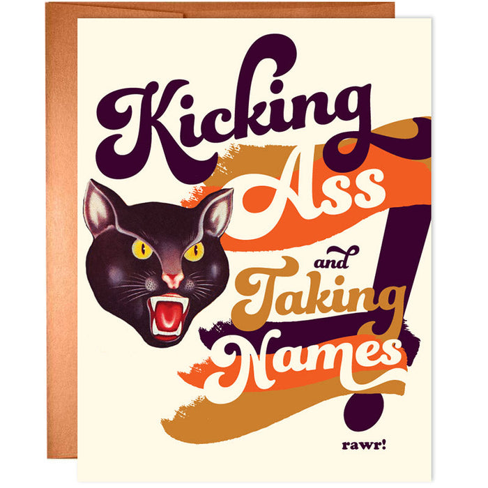 Kicking Ass + Taking Names Wild Cat Encouragement Card - Unique Gift by Offensive + Delightful