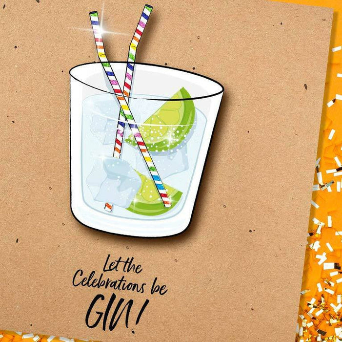 Let The Celebrations Be Gin Glitter Card - Unique Gift by Tache