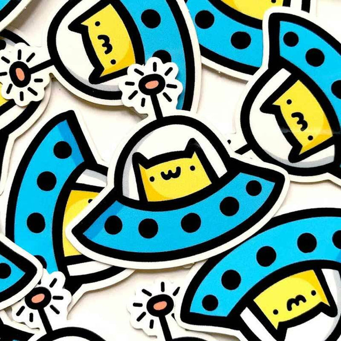 Mini Space Cat UFO Sticker - Unique Gift by Shop Emily M