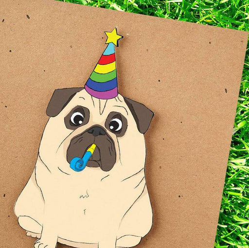 Party Pug Glitter Birthday Card - Unique Gift by Tache