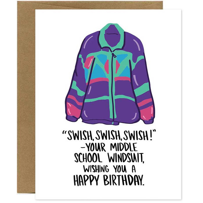 Retro 1980's Windsuit Wsssh! Birthday Card - Unique Gift by Knotty Cards