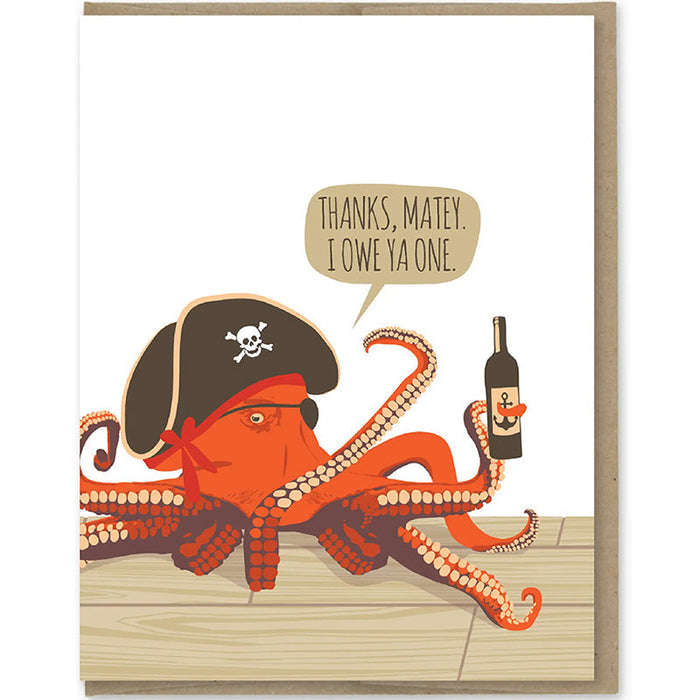 Thanks Matey Kraken Octopus Card - Unique Gift by modern printed matter