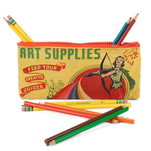 Vintage Art Supplies Pencil Case - Unique Gifts - Blue Q
