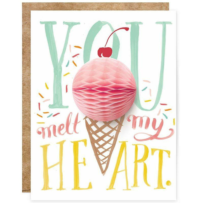 You Melt My Heart Ice Cream Cone Pop-up Card - Unique Gift by Inklings Paperie