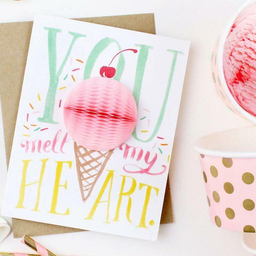 You Melt My Heart Ice Cream Cone Pop-up Card - Inklings Paperie